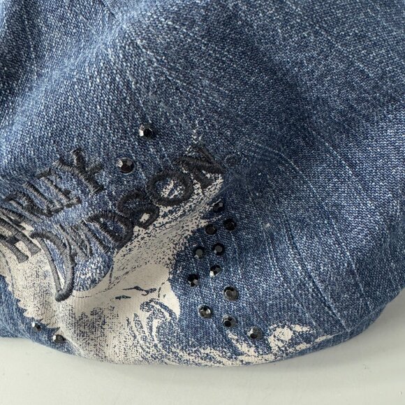 Harley Davidson Blue Denim Newsboy Gatsby Women's Hat Cap Medium Studded - Picture 8 of 13